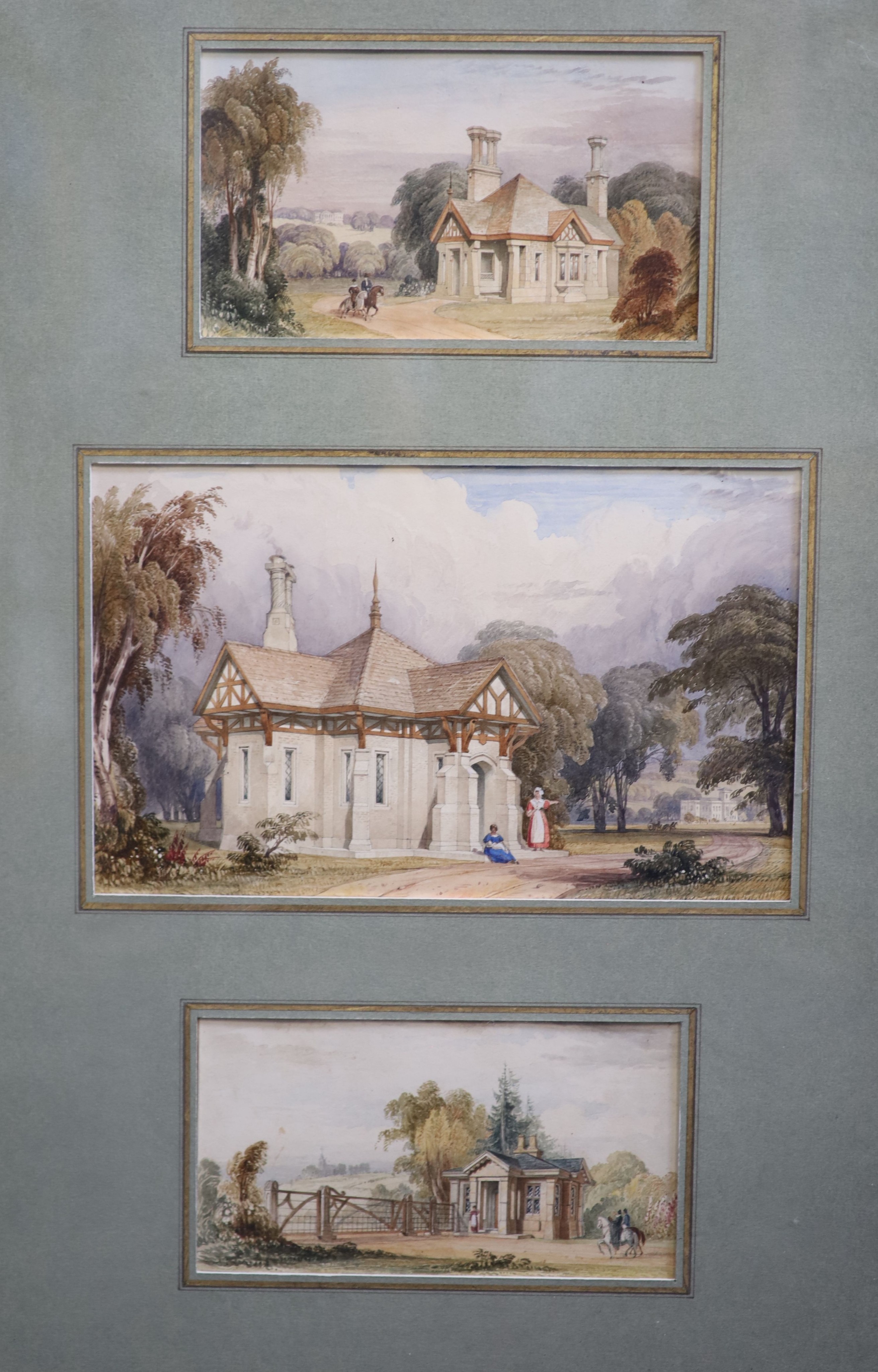 Francis Goodwin (1784-1835), Designs for Greek Revival and Rustic Country Houses, six watercolour drawings on paper, 16 x 26cm and 10 x 18cm in two frames